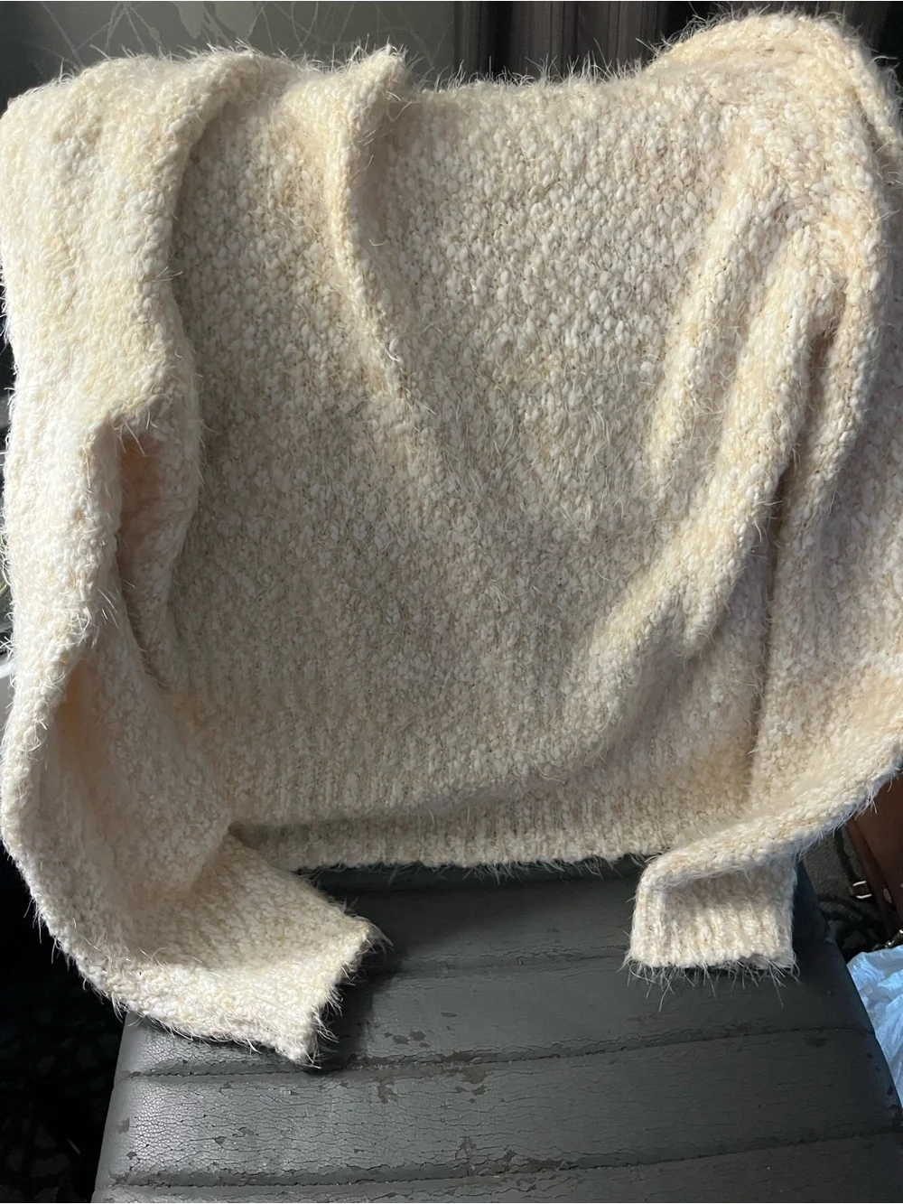 Lily White Cream Bouclé Fuzzy Knit Sweater